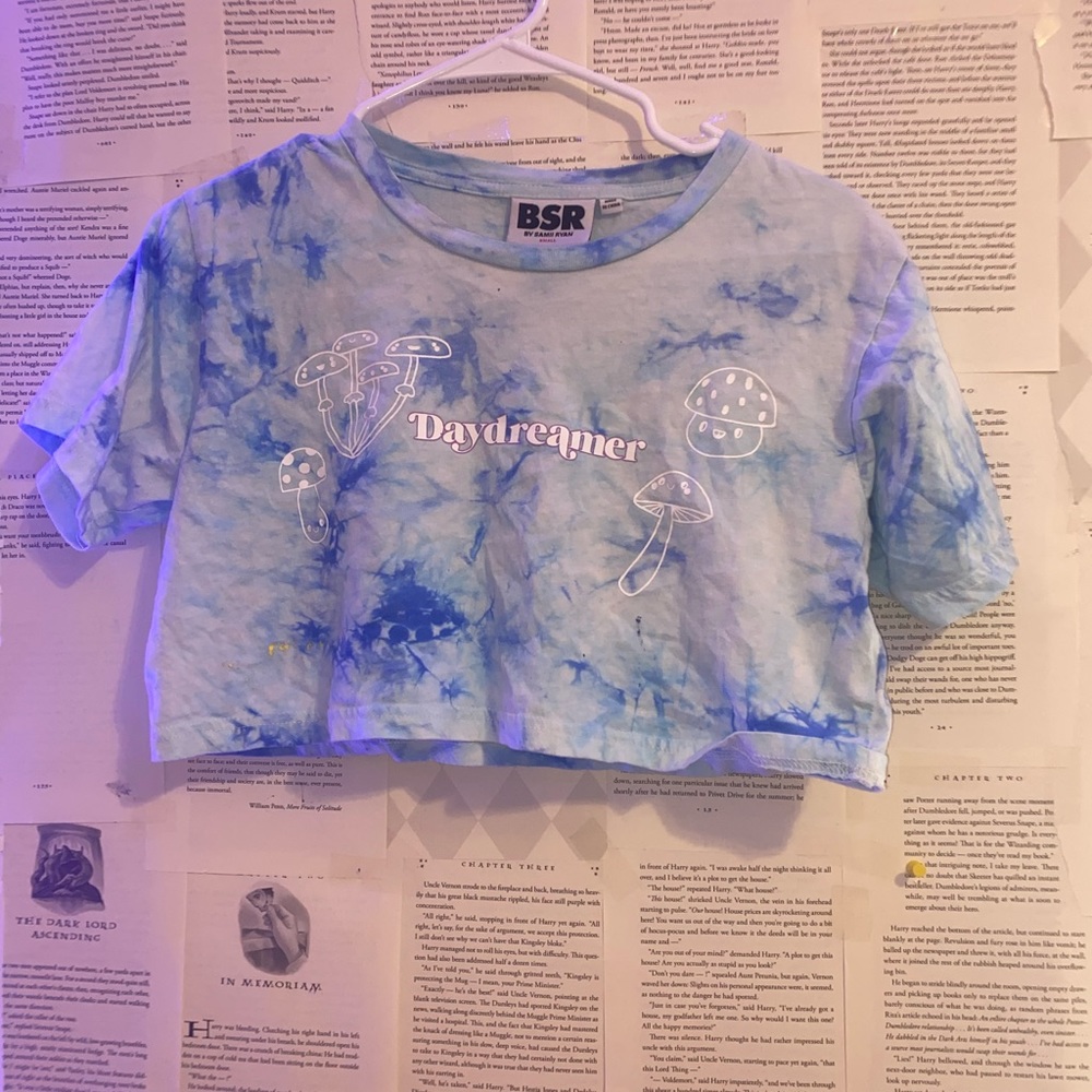 BSR small mushroom daydreaming blue crop top